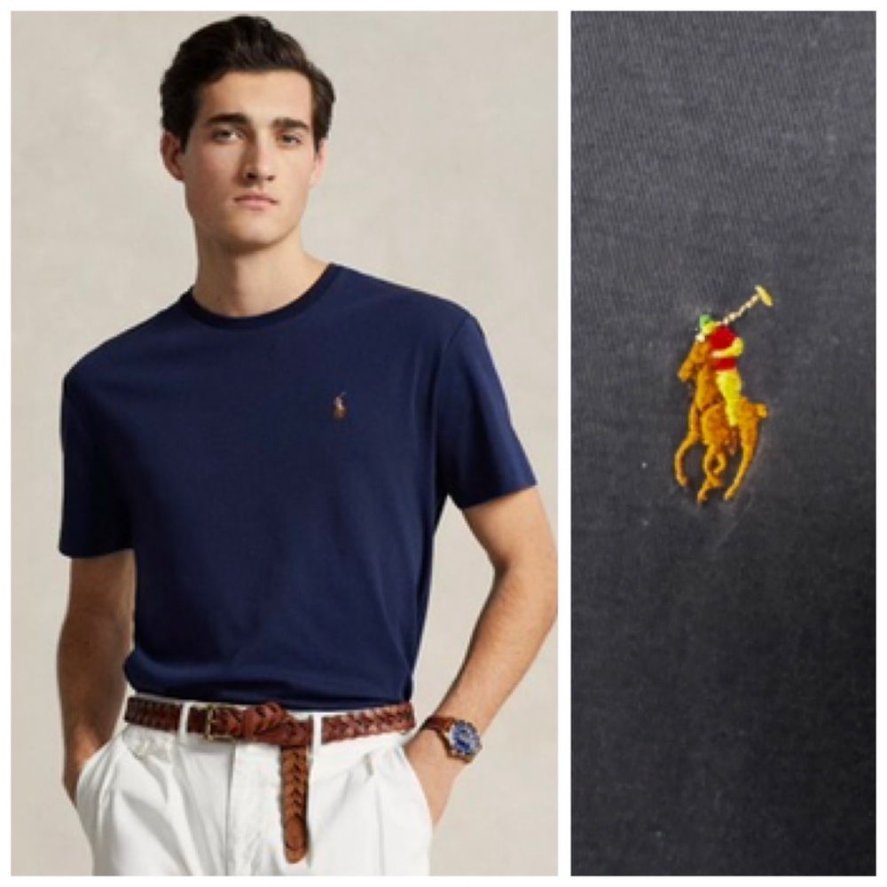 Ralph Lauren Polo Cotton T-Shirt Classic Fit Crew Multi Pony Logo Navy Blue Top